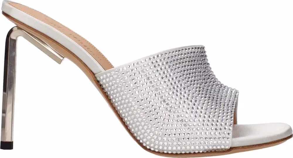 Off-White Gray Satin Stiletto Heel Sandals