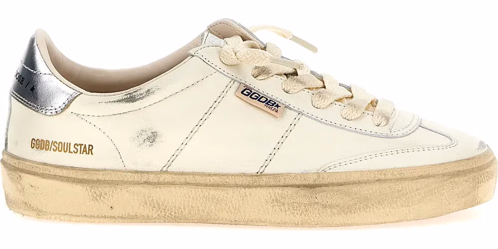 Golden Goose Silver Lamb Leather Low Top Sneakers