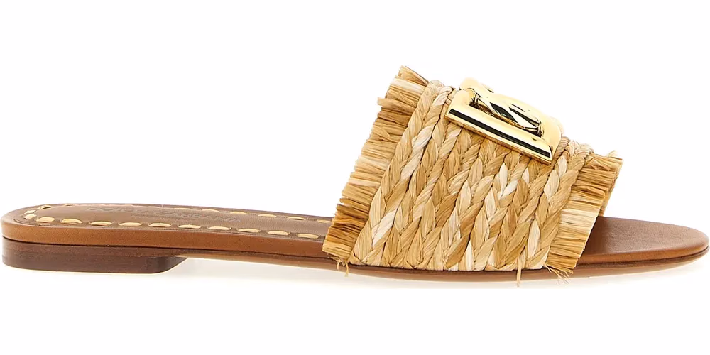 Dolce & Gabbana Brown Raffia Slides