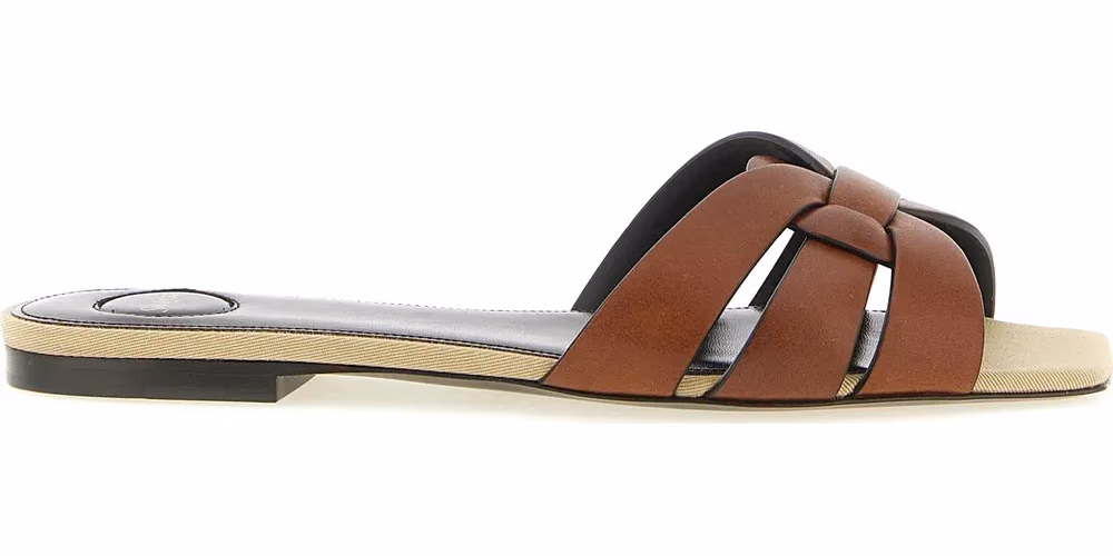 Saint Laurent Brown Calfskin Slides