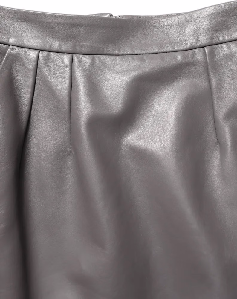 Dolce & Gabbana Gray Leather High Waist Pencil Cut Midi Skirt