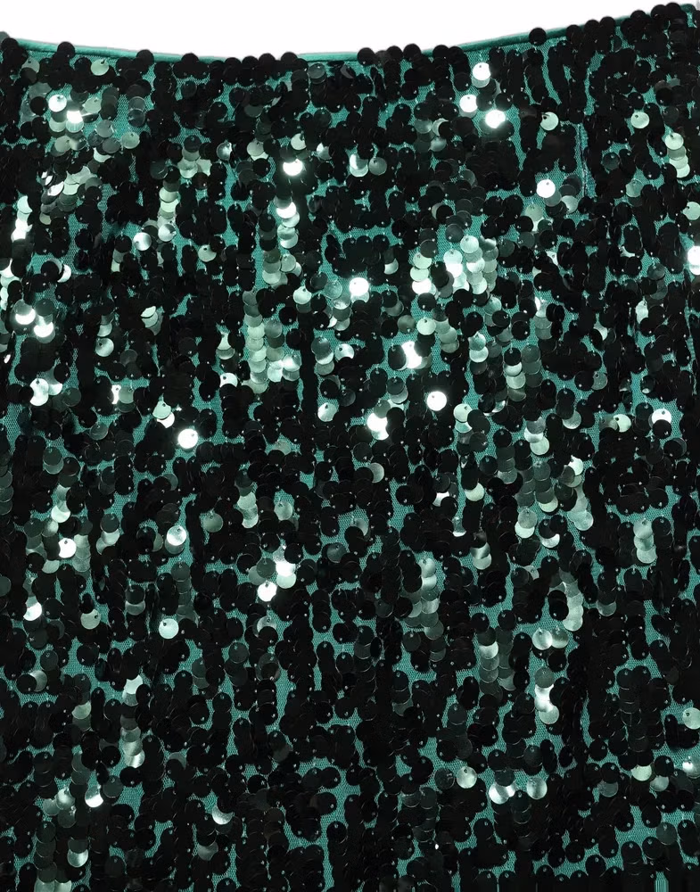 Dolce & Gabbana Green Sequin High Waist Pencil Cut Midi Skirt