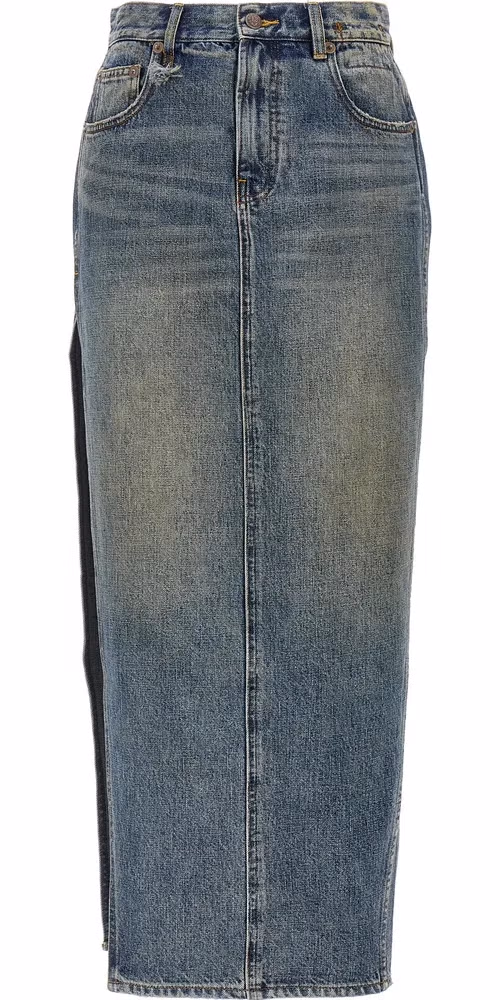 R13 Blue Cotton Mini Skirt