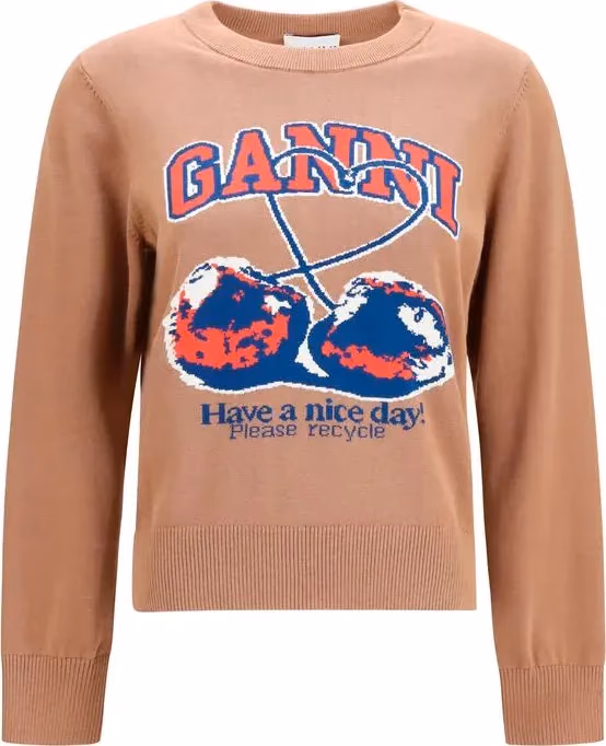 Ganni Beige Cotton Sweatshirt