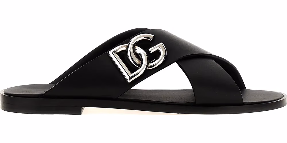 Dolce & Gabbana Black Calfskin Slides