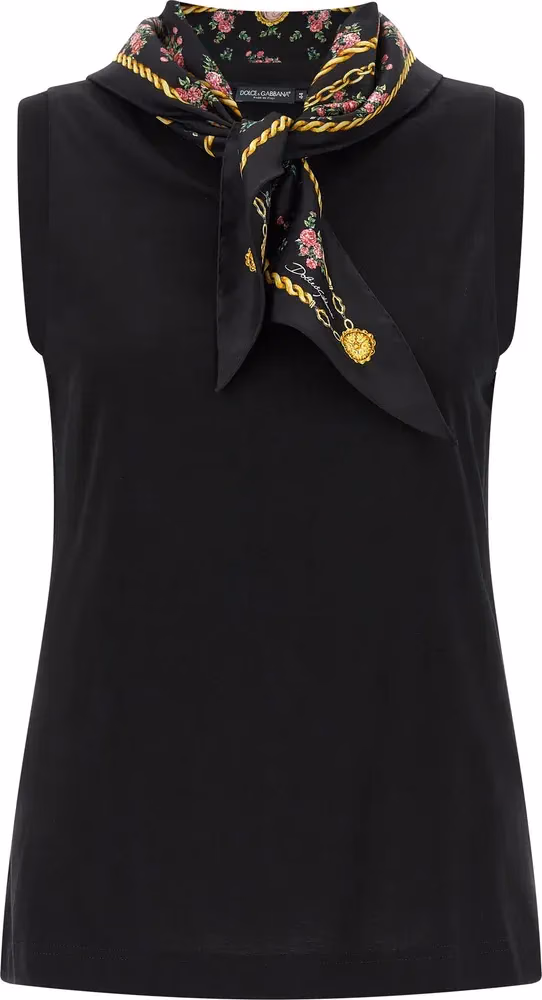 Dolce & Gabbana Black Cotton Sleeveles T-Shirt