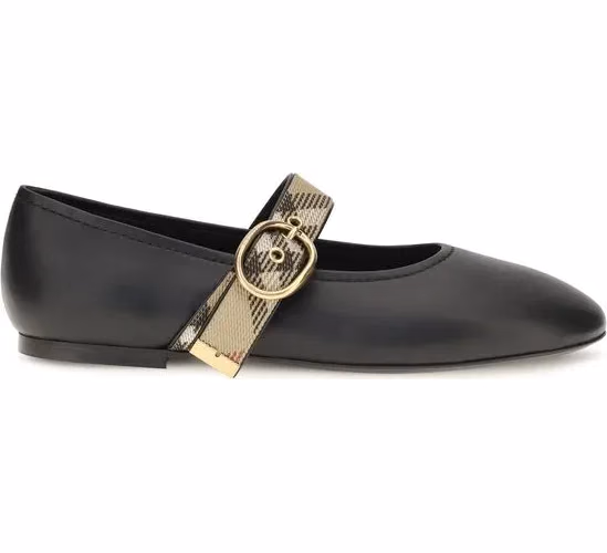 Burberry Black Calf Leather Bos Taurus Ballet Flats