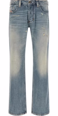 Blue Cotton Straight-Leg Jeans