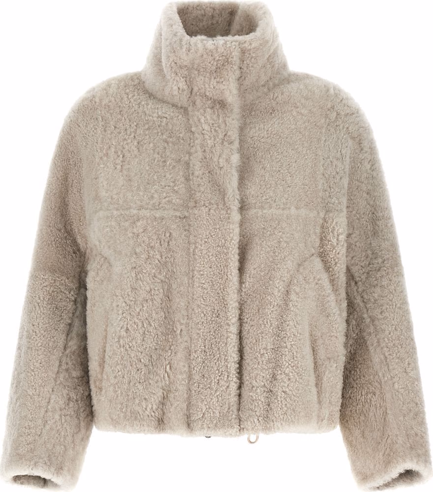Brunello Cucinelli Beige Lamb Leather Full-Length Jacket