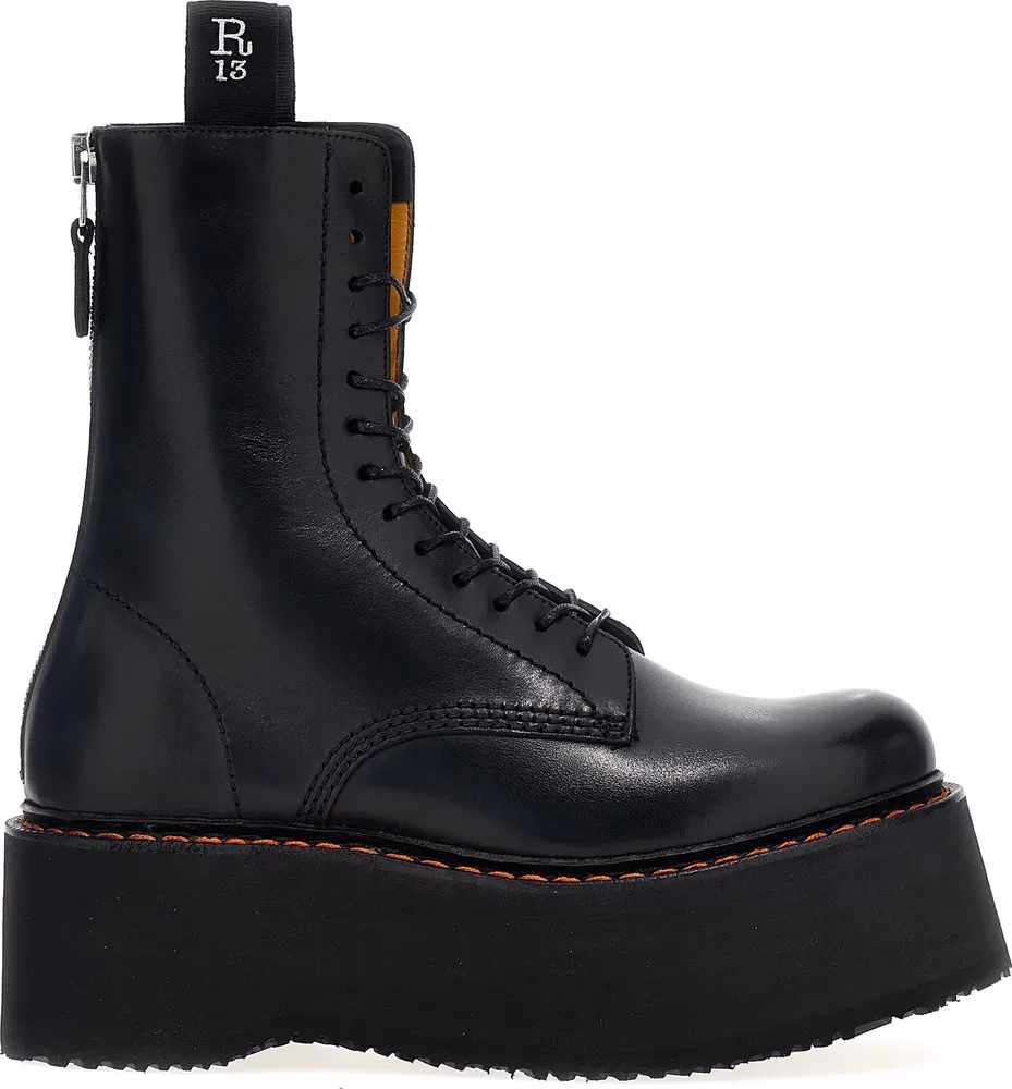 R13 Black Cowhide Lace-Up Boots