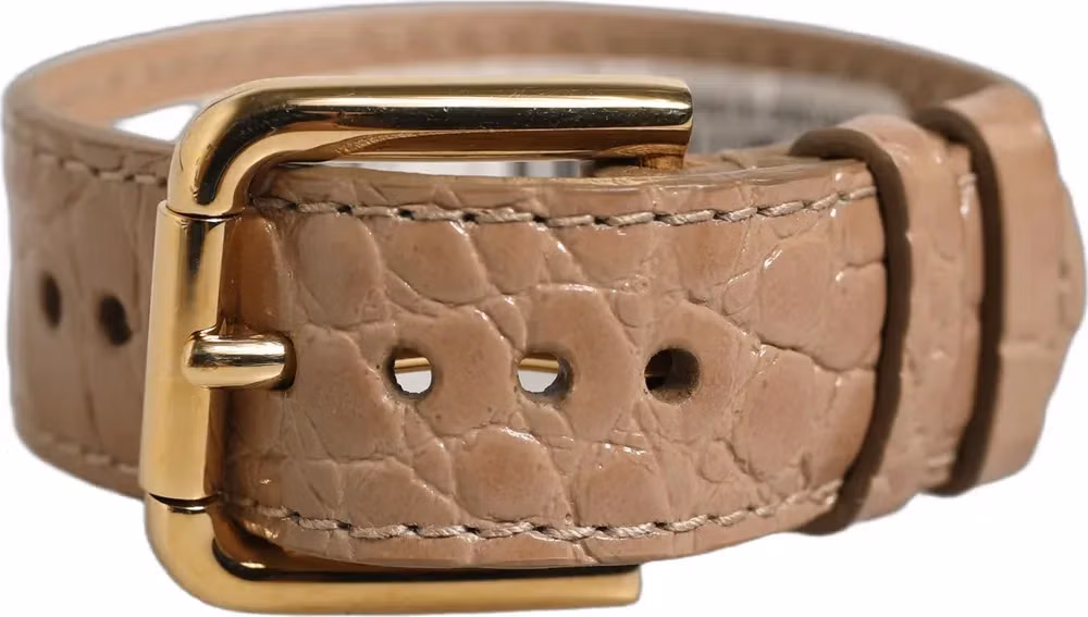 Dolce & Gabbana Brown Embossed Leather Gold Buckle Belt Strap Bracelet