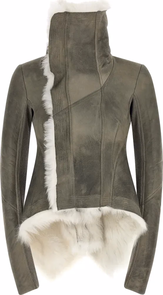 Rick Owens Gray Lamb Fur Leather Jacket
