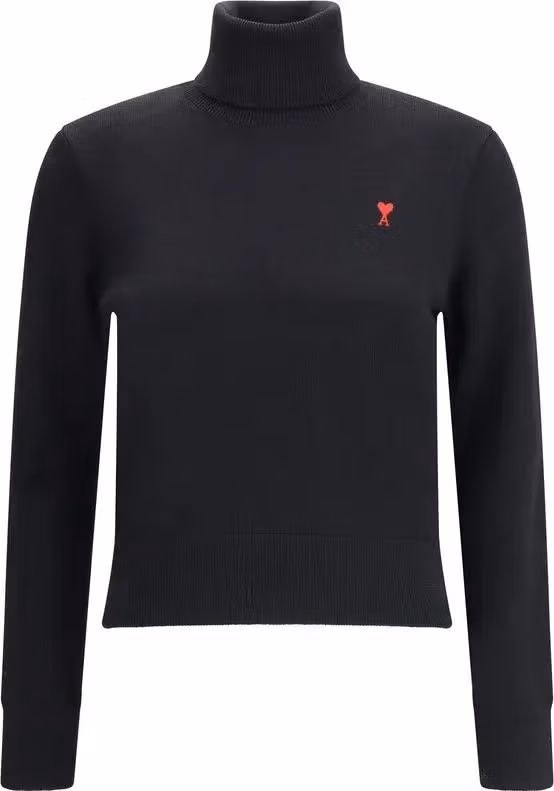 Ami Paris Black Merino Wool Turtleneck