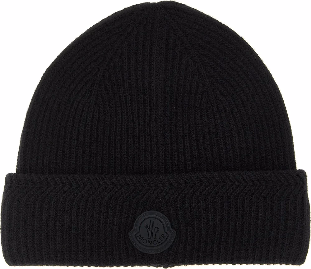 Moncler Black Virgin Wool Beanie