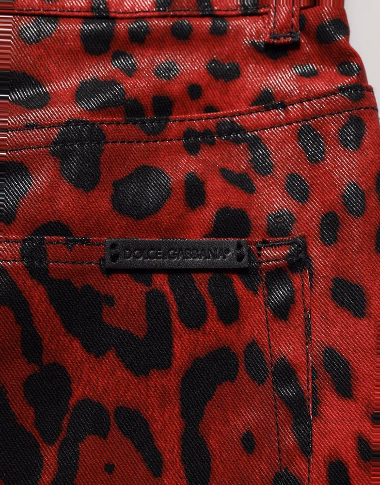 Dolce & Gabbana Red Leopard Cotton 5 Pockets Trouser Jeans