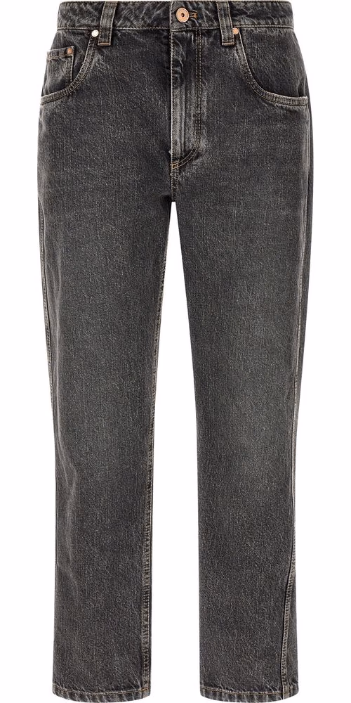 Brunello Cucinelli Gray Cotton Straight-Leg Jeans