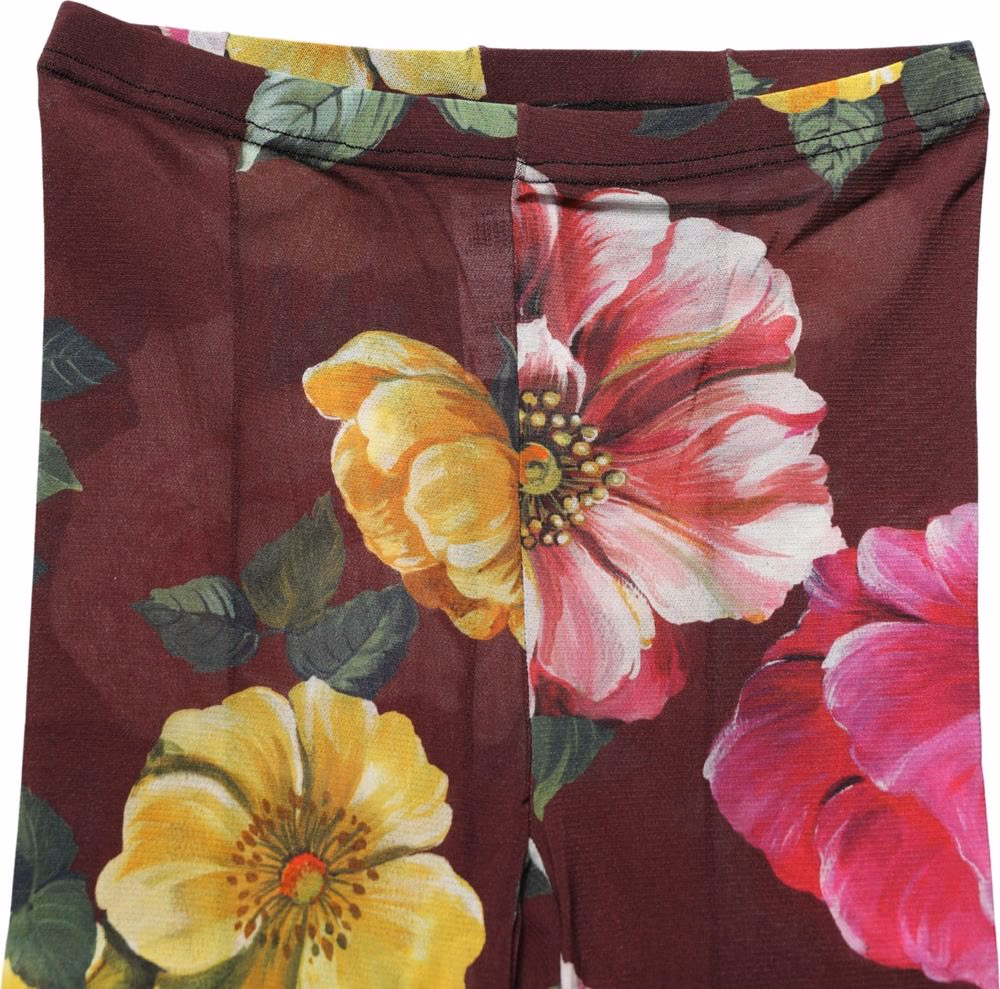 Dolce & Gabbana Maroon Floral Print Tights Sheer Stockings Socks