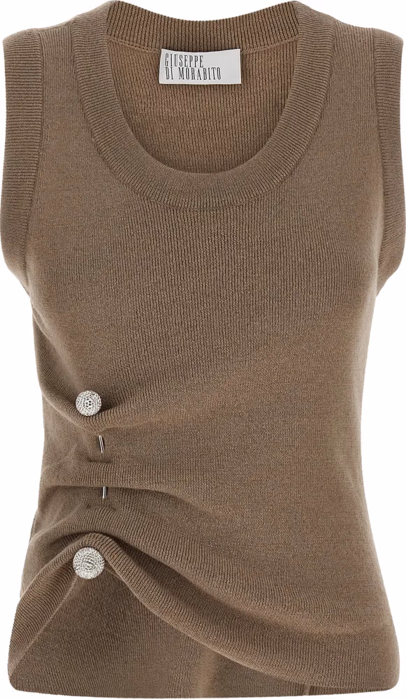 Giuseppe Di Morabito Beige Virgin Wool Sleeveles T-Shirt