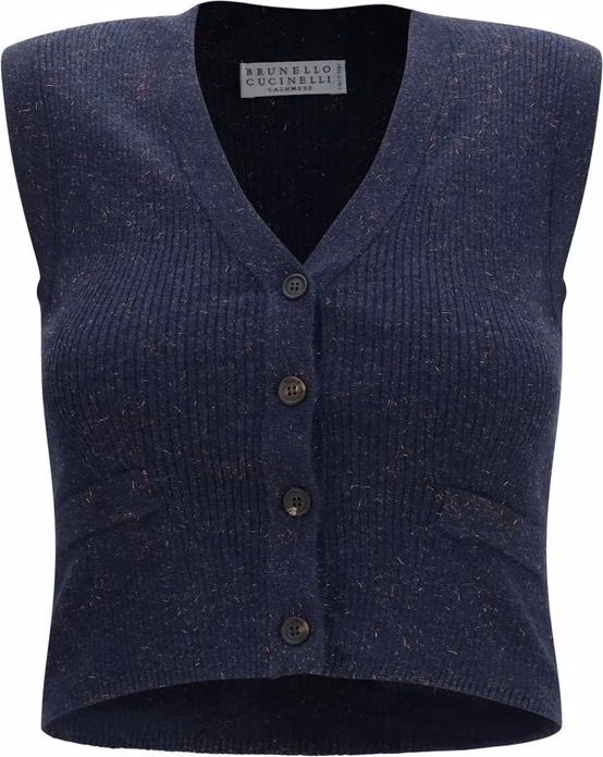 Brunello Cucinelli Blue Cashmere Sleeveles Sweater