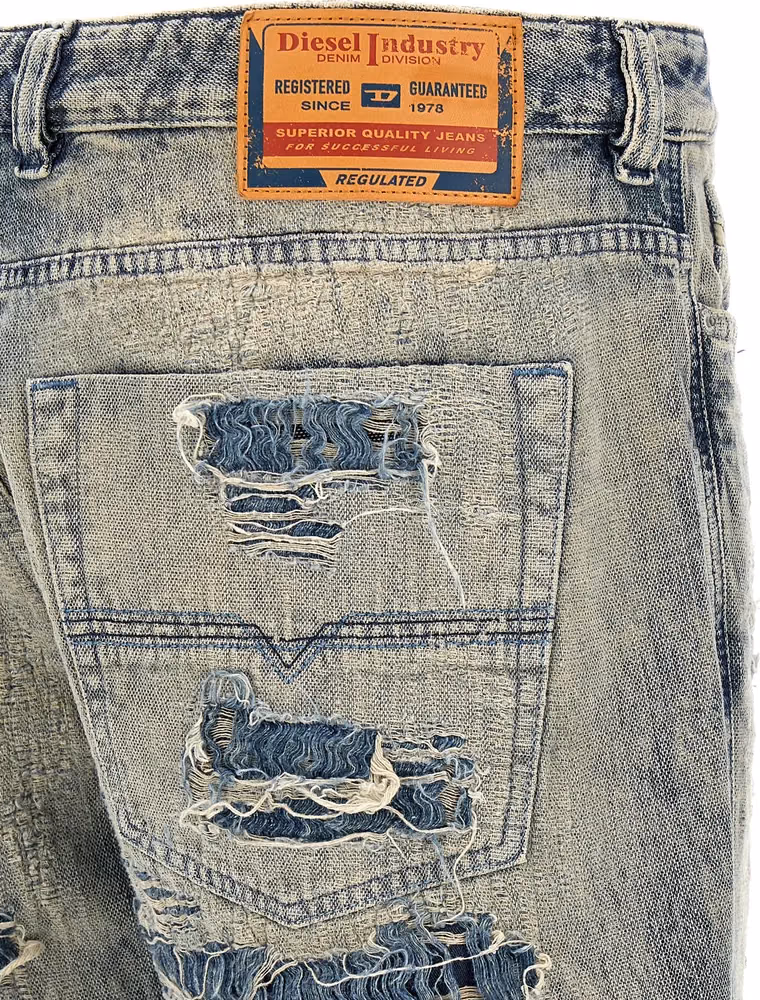 Diesel Blue Cotton Relaxed Fit Jeans
