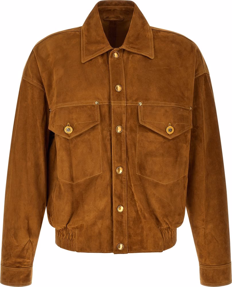 Versace Brown Lamb Leather Leather Jacket