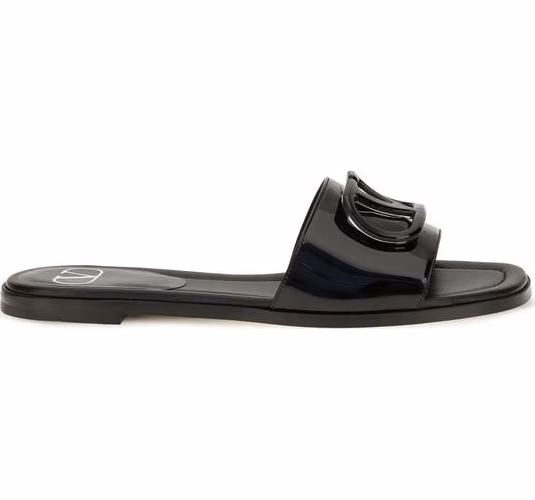 Valentino Garavani Black Calf Leather Bos Taurus Flat Sandals
