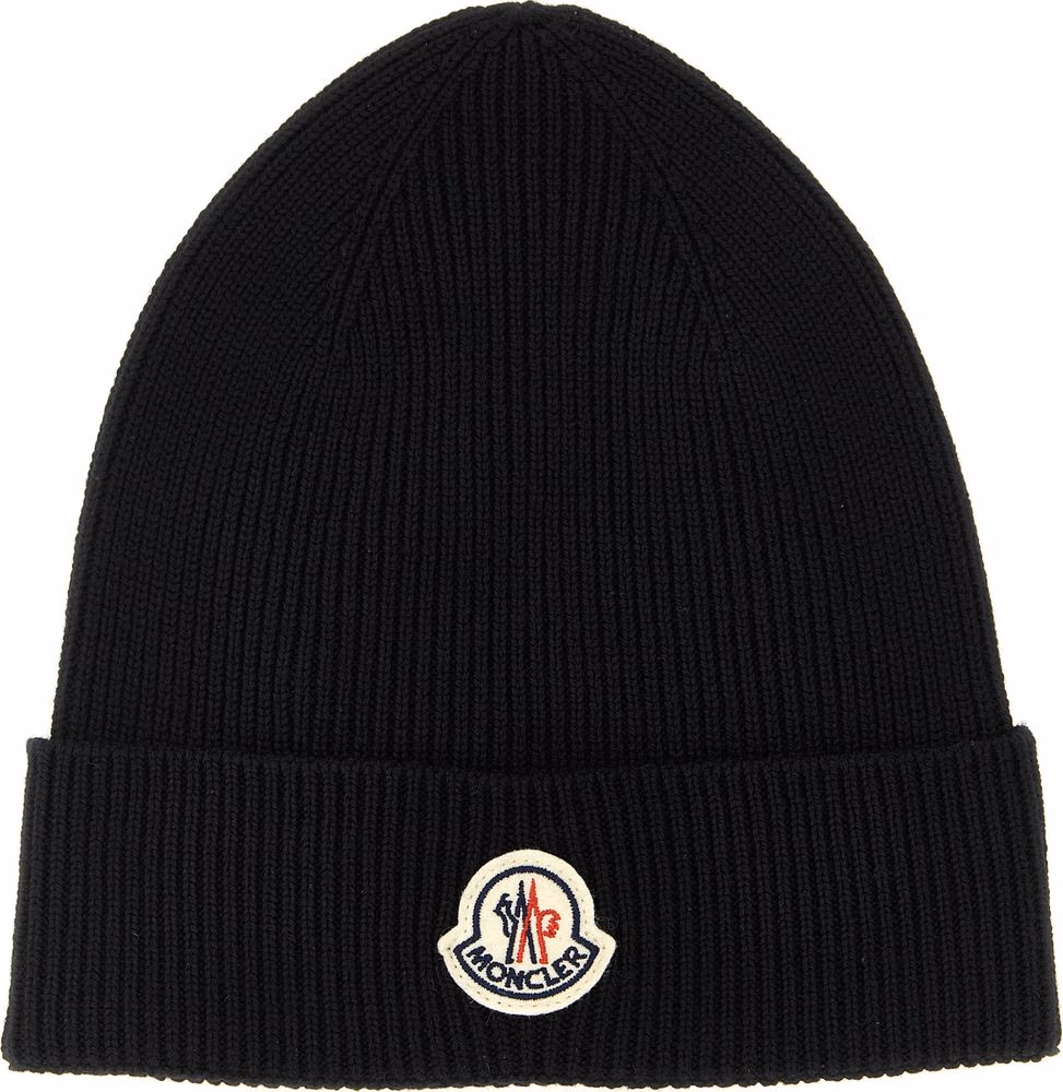 Moncler Black Virgin Wool Beanie