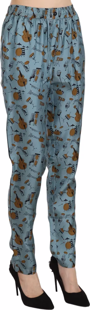 Dolce & Gabbana Blue Musical Instruments Print Tapered Pants
