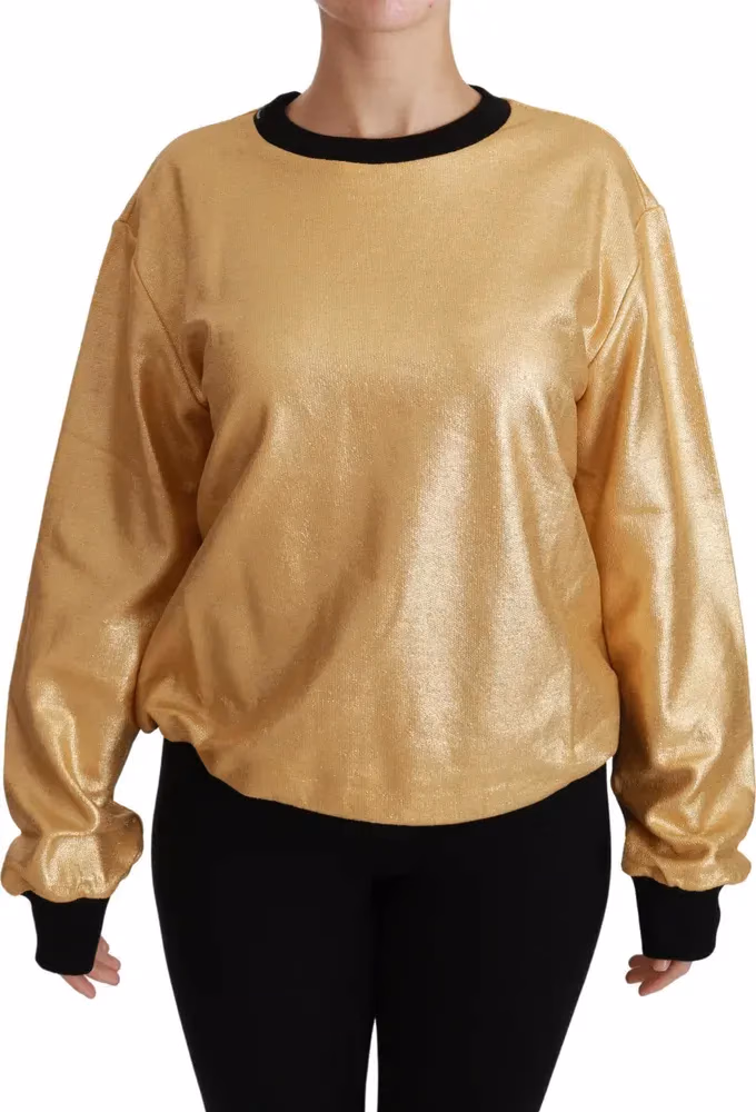 Dolce & Gabbana Gold Cotton Crewneck Pullover Sweater
