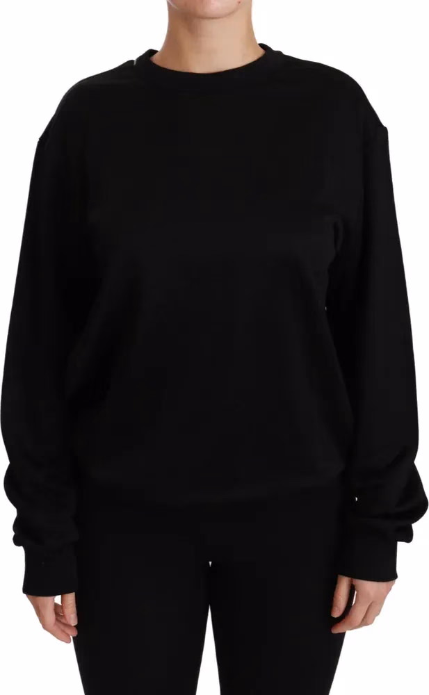 Dolce & Gabbana Black Cotton Crewneck Pullover Sweater