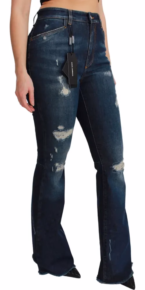 Dolce & Gabbana Blue Denim Cotton Stretch Flared Jeans