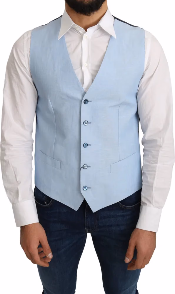 Dolce & Gabbana Blue Viscose Stretch Formal Coat Vest