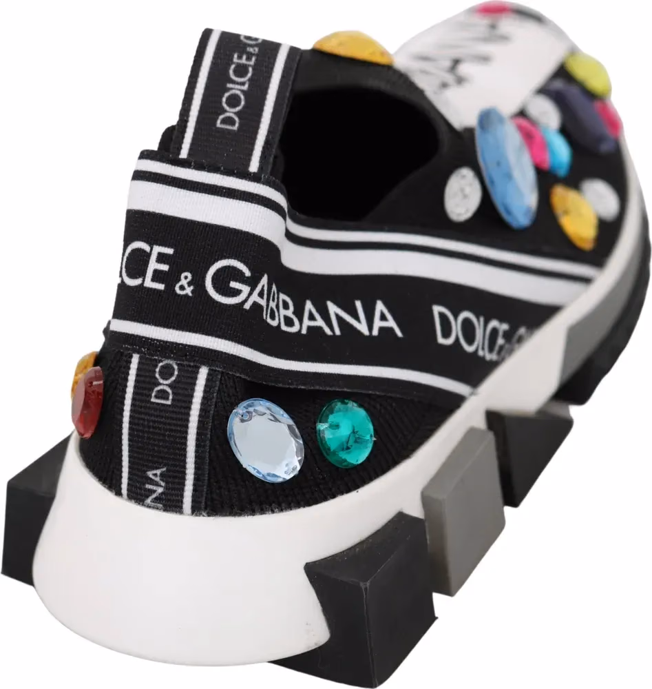 Dolce & Gabbana Black Multicolor Crystal Sneakers Shoes