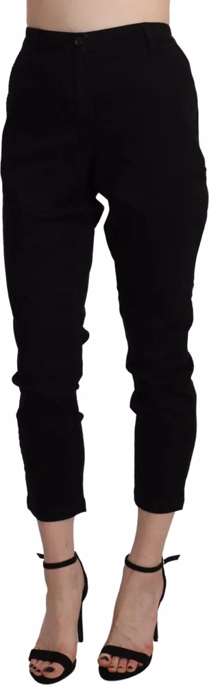 Acht Black High Waist Skinny Cropped Cotton Capri Pant