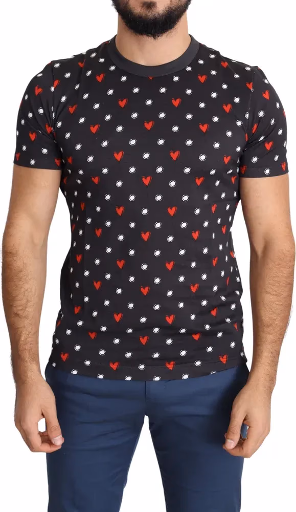 Dolce & Gabbana Dark Gray Hearts Print Cotton Men T-shirt