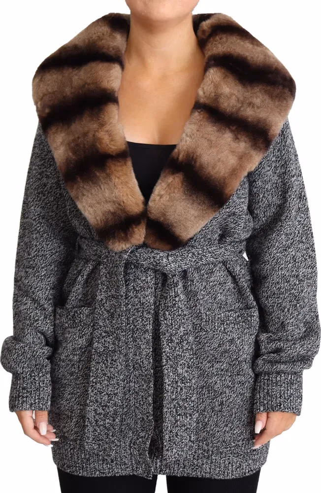 Dolce & Gabbana Gray Cardigan Fur Coat Cashmere Jacket