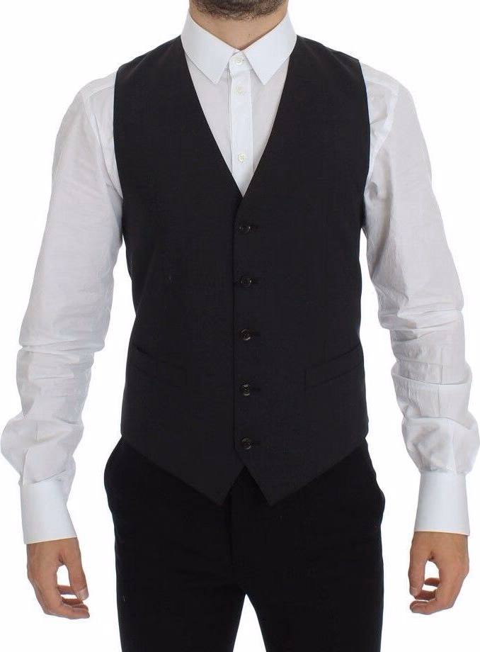 Dolce & Gabbana Gray Wool Stretch Dress Blazer Vest
