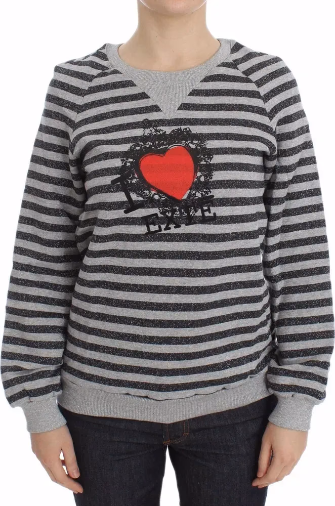 Exte Gray Striped Cotton Crewneck Sweater