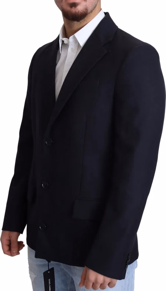 Dolce & Gabbana Dark Blue Wool Single Breasted Coat Jacket