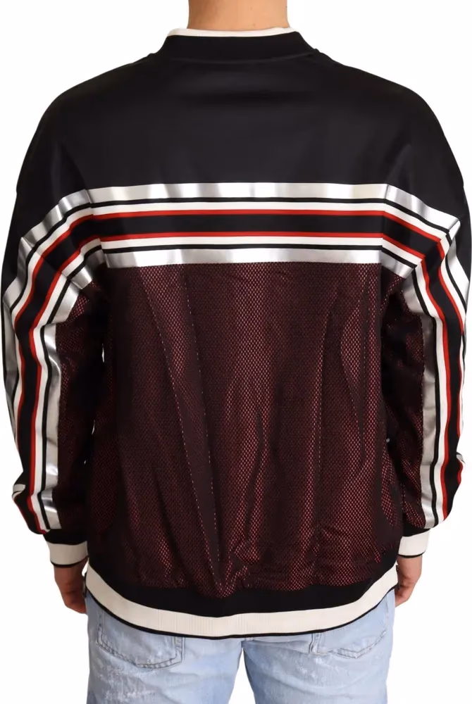Dolce & Gabbana Black Red Mesh Sport Pullover Crewneck Sweater