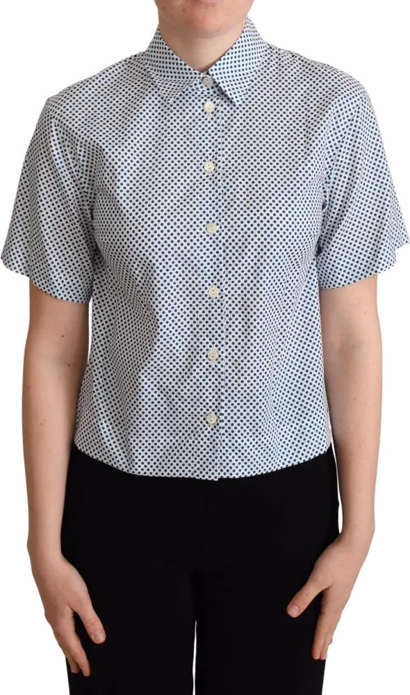 Dolce & Gabbana White Blue Polka Dot Cotton Shirt