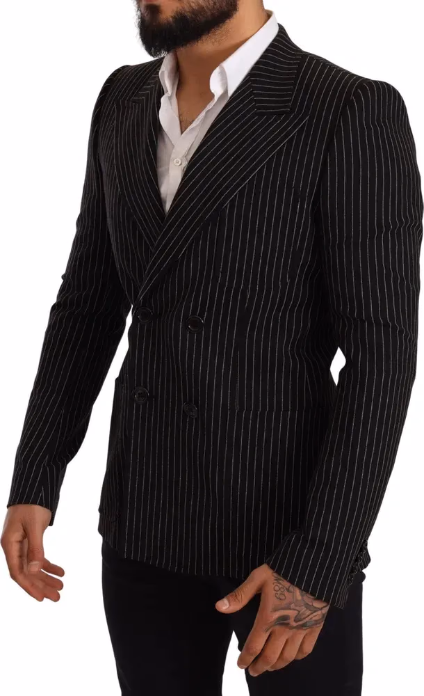 Dolce & Gabbana Dark Gray White Striped Slim Fit Coat Blazer