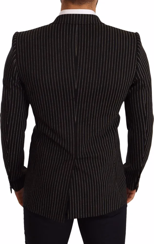 Dolce & Gabbana Dark Gray White Striped Slim Fit Coat Blazer