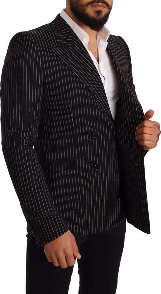 Dolce & Gabbana Dark Gray White Striped Slim Fit Coat Blazer