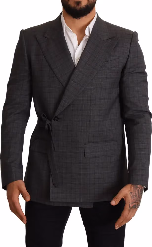 Dolce & Gabbana Gray Check Wool Slim Fit Blazer Jacket