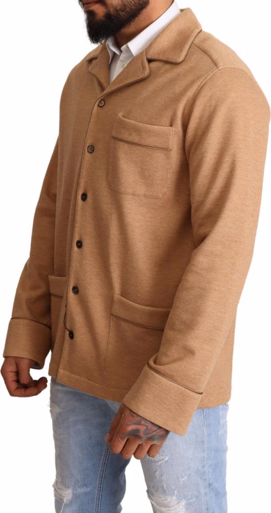 Dolce & Gabbana Brown Cotton Button Collared Coat Jacket