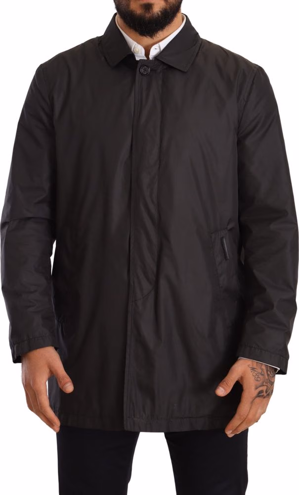Dolce & Gabbana Black Polyester Mens Trench Coat Jacket