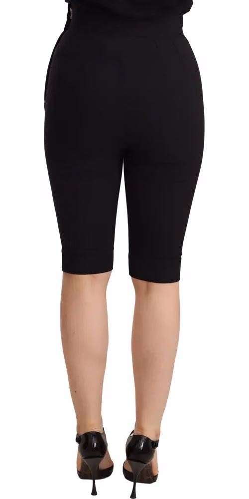 Dolce & Gabbana Black Wool Stretch Slim Fit High Waist Shorts