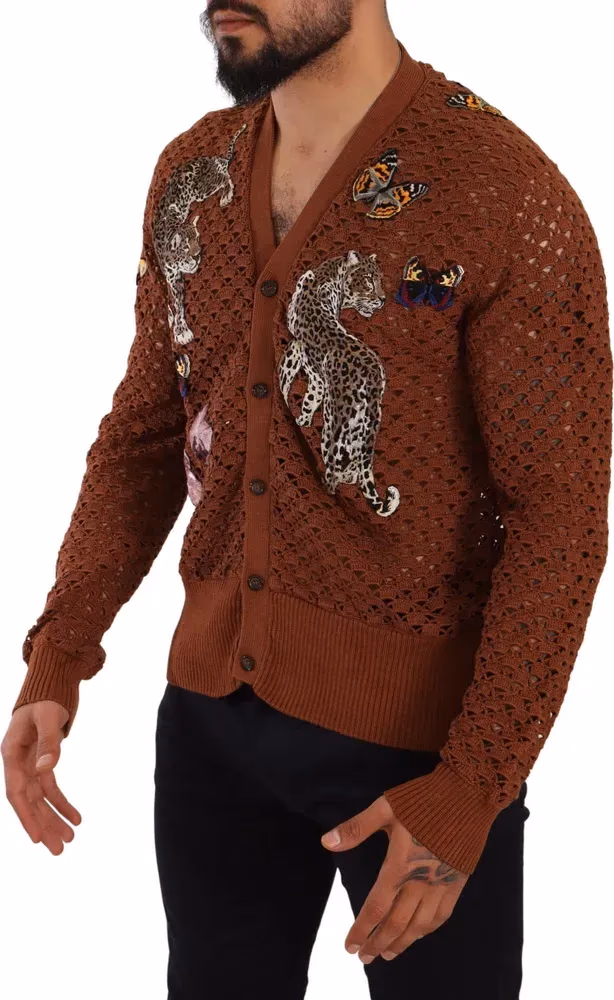 Dolce & Gabbana Brown Leopard Butterfly Cardigan Sweater