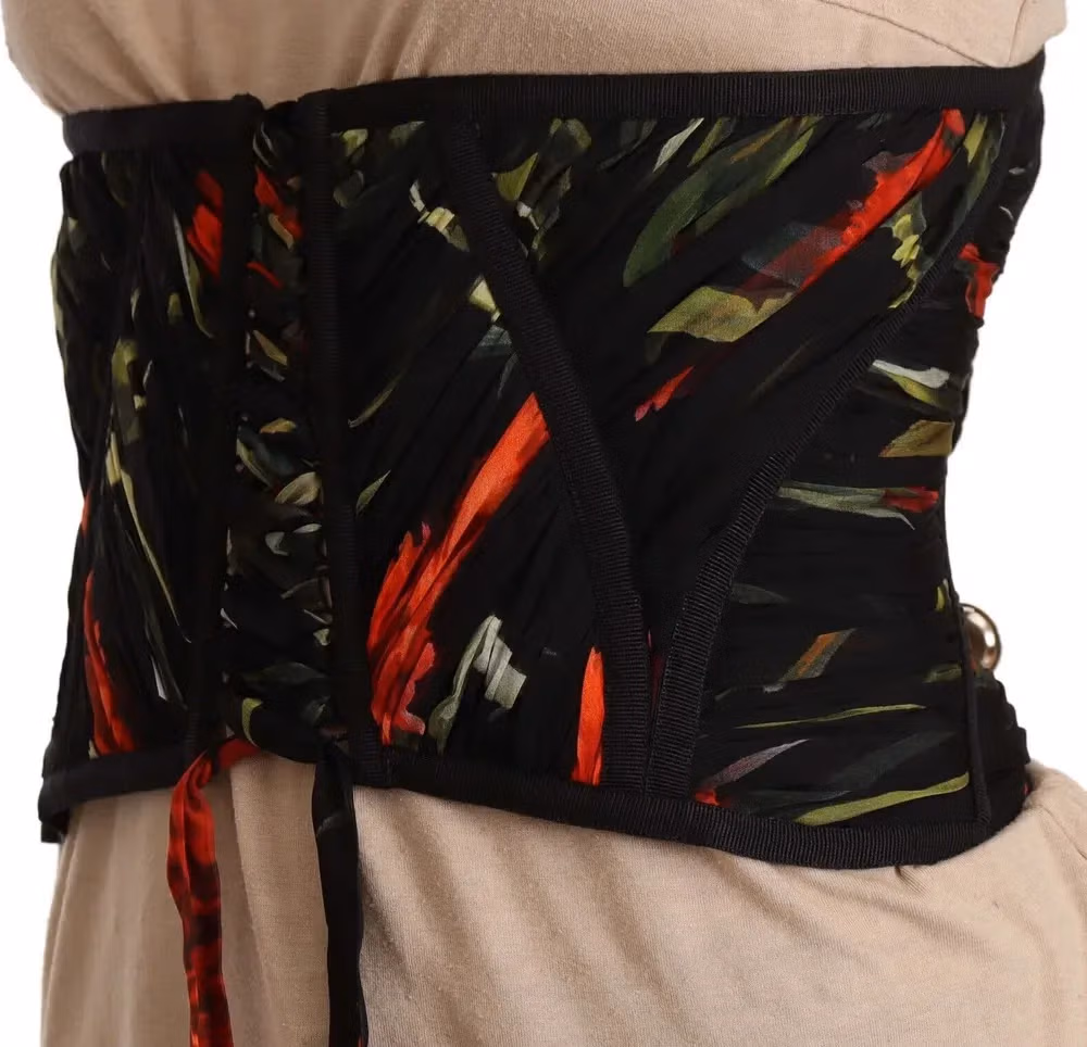 Dolce & Gabbana Black Corset Belt Stretch Waist Strap Silk Top